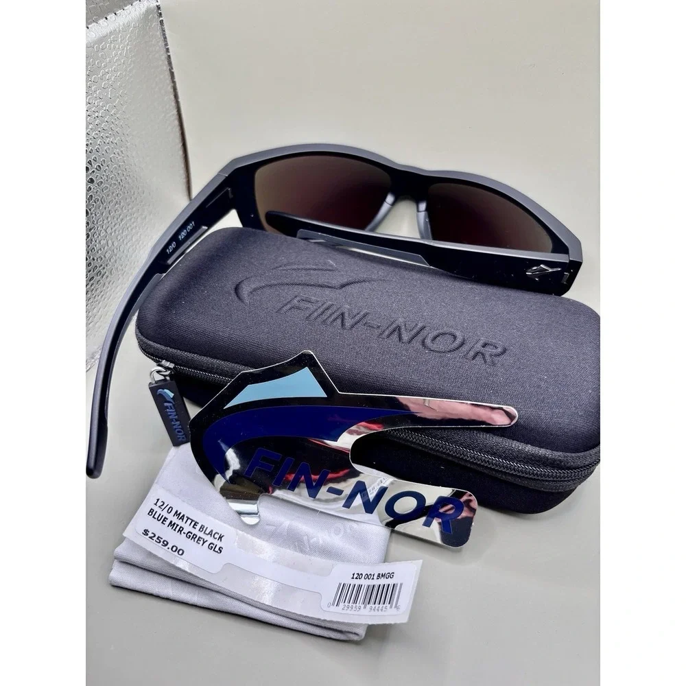 Authentic Fin-Nor 12/0‎ Sunglasses - Matte Black / Blue Mirror Grey Glass - NIB